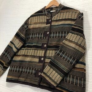 White‎ Stag Striped Tapestry Jacket Boho Button Front Ladies L (12/14)